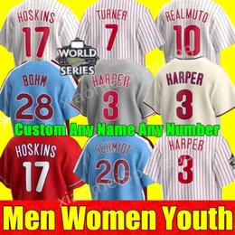 Custom S-4XL New Men Women youth 2022 Baseball Jerseys Bryce Harpe Trea Turner Rhys Hoskins Philadelphia JT Realmuto Phillies Schwarber Stitch jersey
