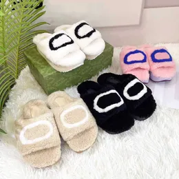 Luxury Fashion Designer Fur Slide Sandals Autumn Winter Women Wool Slides Letter Embroidered Sandals Men Outdoor Slippers With Box NO463