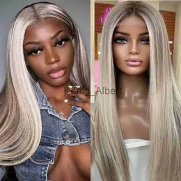 Syntetyczne peruki podkreślające syntetyczne 13x1 koronkowe peruki ASP Blondyn Ombre Brown do blondynki Blueless Pre -Stucked Lace Party Daily Cosplay x0826