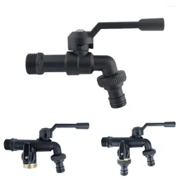 Bathroom Sink Faucets Black Brass Outdoor Garden Irrigation Faucet Anti-Freeze Bibcocks With Dual Outlet For Washing Machine 1/2 3/4 Water