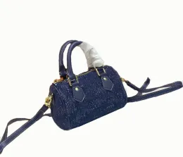 2023 Womens Designer Shoulder Bag Luxurys Speedy Crossbody Handväskor Toppkvalitet Denim Flower Letters Mini Tygväskor Kvinna Nano Fashion Makeup Purse