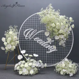 Decorative Flowers Wreaths White Baby Breath Palm Rose Wedding Flower Arrangement Arch Decor Hanging Floral Table Centerpiece Event Party Floor Ball 230825