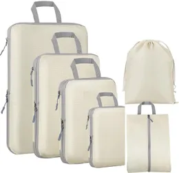 Bolsas de lona 6 unids cubos de embalaje comprimidos Conjunto de almacenamiento de viaje con bolsa de zapatos Malla Organizador de equipaje visual Maleta ligera portátil 230826