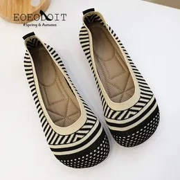 Dress Shoes Striped Flats Barefoot Women Loafers Spring Autumn Casual Espadrilles Sneakers Flat Heel Weaving Square Toe Size 42 230825