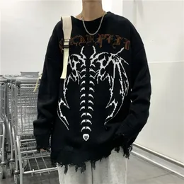 Męskie swetry y2k gotyckie ubrania szkielet męski streetwear harajuku styl moda emo sweter kabelowy sweter kabel Sweter męski Sweter jesienny 230827