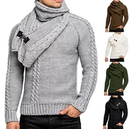 Männer Pullover Herbst und Winter Mode Pullover Männer 2 Stück Set Schal ONeck Warm Langarm Casual 230826