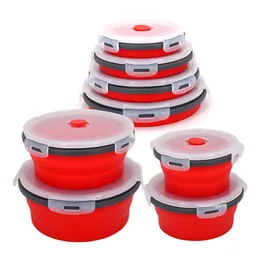 Caixas de almoço redondas caixa dobrável de silicone tigela de microondas portátil recipiente de comida salada com tampa 230826