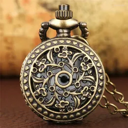 Pocket Watches Vintage Style Half Hollow Flower Case Unisex Arabic Number Quartz Analog Watch With Necklace Chain Collectible