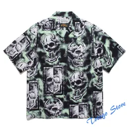 Herrklänningströjor Summer Skull Goblin Buttons Pocket Lapel Tops Thin Fashion High Quality Overdimensionerade Wacko Maria Casual 1 Kort ärm 230826