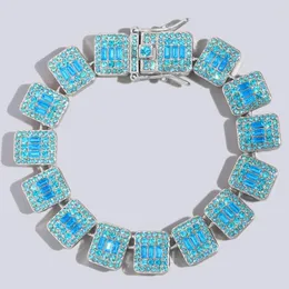 Länkarmband Hip Hop Iced Out Blue Baguette Crystal Cuban Armband för kvinnor Bling Square Rhinestone Tennis Chain Punk Smycken