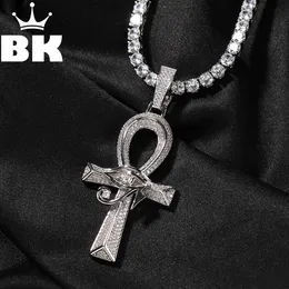 Pendant Necklaces THE BLING KING Iced Eye of Horus Ancien Egypt Ankh Pendant Necklace Big Vintage Zirconia Cross Key Of Life Guardian Jewelry Gift 230826