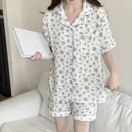 Женская одежда для сна двойные слои марли хлопок 2 шт. Женский домашний костюм летняя пижама набор дышащих шорт с цветочным принтом в корейском стиле S231