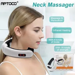 Massera nackkudde Aptoco Electric Massager Pulse tillbaka och långt infraröd uppvärmnings Smärtlindring Verktyg Hälsovård Relaxation Machine 230826