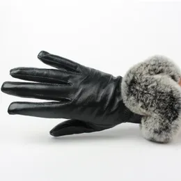 Fingerless Gloves GO BALLISTIC YA Genuine Sheep Leather Gloves with Fur Wrist Lady Winter High Quality Velvet Windproof 230826