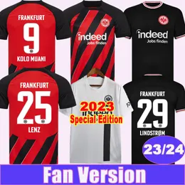 2023 24 Eintracht Frankfurt SKHIRI Mens Futebol Jerseys Edição Especial LENZ ALARIO Koch Borre Home Branco Fora Preto Camisas de Futebol Curto