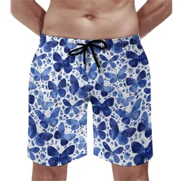 Mäns shorts Summer Board Blue Butterfly Running Surf Retro Floral Watercolor Farterflies Short Pants Fashion Swimming Trunks