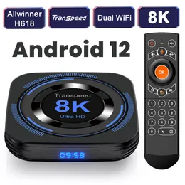 قم بتعيين TOP BOX Transpeed Android 12 TV Box Allwinner H618 Dual WiFi Quad Core Cortex A53 Support 8K Video 4K BT Voice Media Player Set Top Box 230826