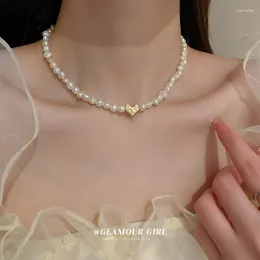 Łańcuchy naturalne słodkowodne perły 14 -karatowe romantyczne romantyczne miłosne serce biżuteria na naszyjnik dla kobiet krótkie prezenty urodzinowe