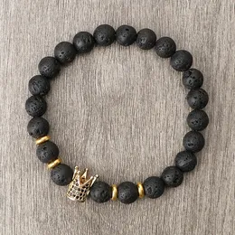 Bangle Men Crown Beaded Bracelet Natural Volcanic Lava Stone Strand Stretch Bangles Women Yoga Bracelets Oil Diffuser Jewelry Pulseras 230826