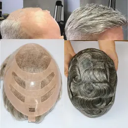 Bond Mono Pu Front och NPU BACK BACKABLE för manlig hårprotes 100% Natural Human Hair Toupee Men Wig Exhuast Systems
