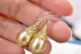 Dingle örhängen underbara 10-11mm South Sea Gold Pearl Earring 925s