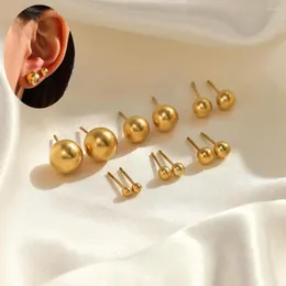 Kolczyki stadnina Vintage złota srebrna stal nierdzewna kulka dla kobiet 3/4/5/6 mm mini kolczyka koreańskie prezenty biżuterii