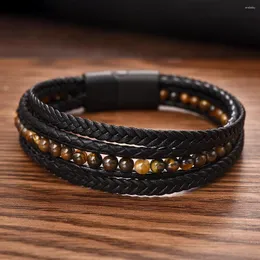 Charm Bracelets Men Leather Beaded Stone Bracelet Rope Stainless Steel Magnetic Natural Bangles Chain Gift Pulseras