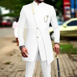 Mäns kostymer blazrar Vita lyxdräkter för män Slim Fit Prom Party Wedding Groomsmen Groom Suit Tuxedo 2st Fashion Costume Homme Blazer Pants 230827