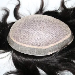 Diamond Silk Base Men Toupee 100% Human Hair Natural Halning Ser manlig osynlig hårstycke Protes System Enhet Wigs