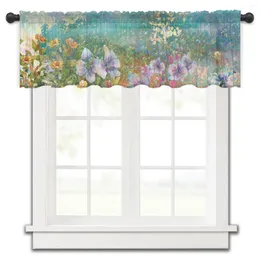 Curtain Spring Flowers Bloom Tulle Kitchen Small Window Valance Sheer Short Bedroom Living Room Home Decor Voile Drapes