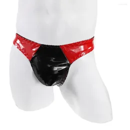 Underbyxor mode mens trosor förbättrar bikini påse thong g-sträng faux läder posera underkläder låg stigande män sexig baddräkt t-back