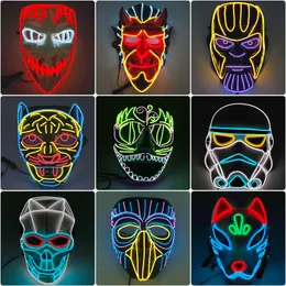 Party Masks Glowing Cosplay Party Mask Cartoon Characters Scary Monsters Ferocious Animals Luminous LED Neon Mask For Halloween Carnival 230826