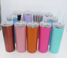 Mugs 50pcs Fashion 20oz Vacuum Tumbler Stainless Steel Skinny Insulated Straight Cup Beer Coffee With Straws