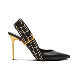 Nya Jacquard-stickade Slingback-pumpar stilett klackar spetsiga tå sandaler kvinnors lyxdesigner klänning sko fest fabrikskor med låda