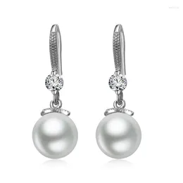 Pendientes traseros Pendientes colgantes de perlas de plata con circonitas Regalo para esposa 97QE