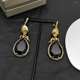 Dangle Earrings Brand Fashion Jewelry For Women Gold Plated Party Black Transparent Crystal Drop Earrrings Vintage Luxury Punk Design