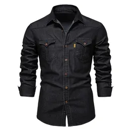 Camicie eleganti da uomo AIOPESON Camicia di jeans in cotone elasticizzato di marca da uomo Manica lunga Camicie da cowboy di qualità per uomo Casual Slim Fit Abbigliamento da uomo firmato 230826