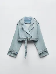 نساء RR3191 TRF DENIM معطف من أجل معاطف الخندق الضخمة للنساء سترات قصيرة سيدات طويلة الأكمام 230826