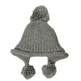 Berets BomHCS Women Crochet Stripes Knitted Beanie Winter Earmuff Hat Back Pompom Ball Earflap Warm Cap