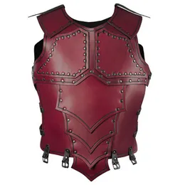 Men's Vests PU Arrivals Retro Leather Vest Mens European Equestrian Fencing Armor Chest Back Rivet Stage Props Costumes Dance Clothing 230826