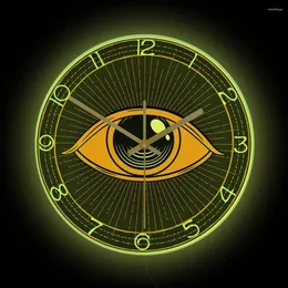 Zegary ścienne symbol okultystyczny Masońskie sztuka oka światło zegar Luminous Streszczenie Widok Manson Occultism Dechor Dechor Wystrój Świeci LED Watch