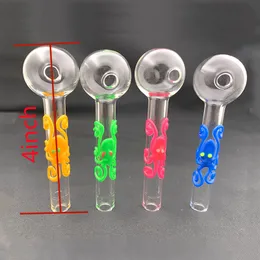 Wholesale Glow in the dark Pyrex Glass Oil Burner Pipe Thick Colorful Octopus 4inch Water Hand Pipes Smoking Accessories