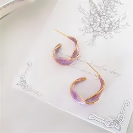 Orecchini a cerchio 2023 moda viola per donna metallo dorato intrecciato Art Line Stud regalo gioielli all'ingrosso