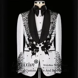 Men's Suits Blazers Luxury Beaded White Wedding Suits For Men ed Lapel Groom Tuxedos Appliques Slim Fit 2 Pieces Sets Male Prom Party Blazers 230826