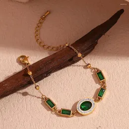 Braccialetti con ciondoli Bracciale in zircone verde ovale rettangolare in acciaio inossidabile 316 di alta qualità per le donne Gioielli impermeabili che non sbiadiscono e che non sbiadiscono