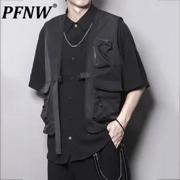 Men's Vests PFNW Spring Summer Techwear Waterproof Ribbon Vest Multi Pockets Loose Mountain Camping Trend Personality Coat 28A2586 230826