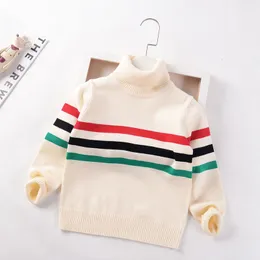 Pullover Boys Turtleneck Sweater Winter Cotton Girls striped Knitted Sweaters 4-10year Kids Sweater baby Boys base Pullover Tops 230826