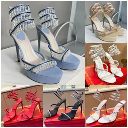 Kristaller süslenmiş rhinestone topuklular sandallar cleo tasarımcılar ayak bileği saran kadınlar yüksek topuklu sandal çiçeği hinestone akşam düğün parti ayakkabıları