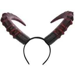 Headbands gótico halloween cosplay acessórios de cabelo realista preto vermelho longo diabos chifre headband carnaval festa bandana hairband 230826
