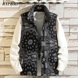 Kamizelki męskie zimowe kamizelki kamizelki men harajuku moda paisley bez rękawów puffer płaszcza gęsta ciepła parka męska odzież 230826